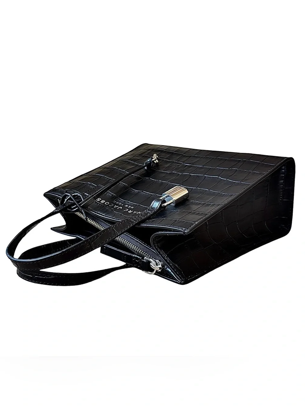 🌹 MARC JACOBS Mini Grind Black Croc Embossed Leather Satchel w/ Crossbody Strap🌹